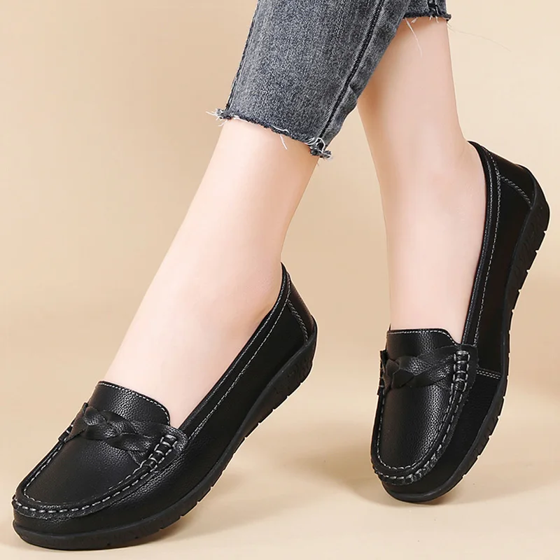 Shoes Women 2025 New Loafers Slip On Flats Leather Shoes Woman Comfortable Flat Shoes Women White Zapatos Mujer Women's Footwear - Image 2