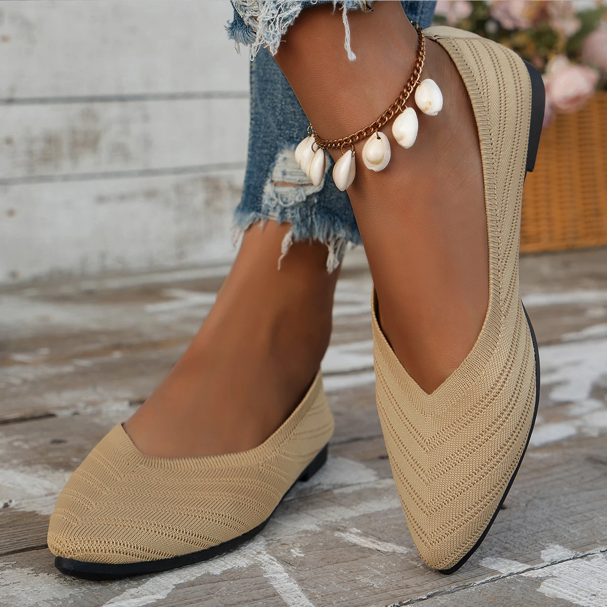 Women Flats Pointed Toe Flat Shoes Women Solid Color Slip on Design Casual Breathable Women Loafers Comfortable Shoes Size 36-43 - Image 3
