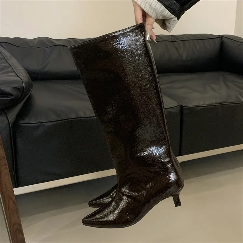 Eilyken Autumn Winter Street Style Thin Low Heels Women Knee-High Boots Sexy Pointed Toe Casual Party Shoes Long Botas Mujer - Image 4