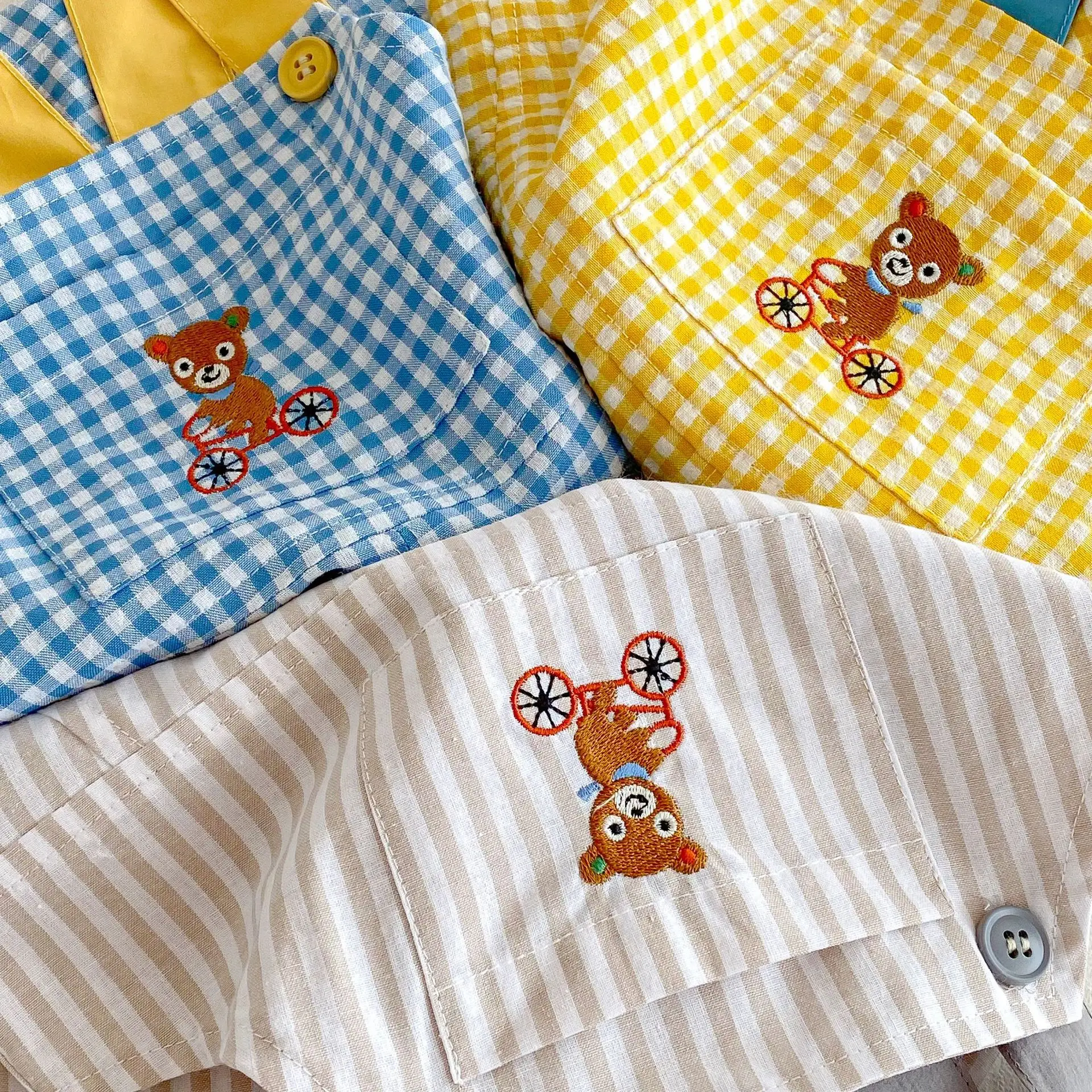 2025 New Summer Kids Checkered Overalls Unisex 98% Cotton with Bear Embroidery Toddler Boys Girls Casual Pants - Image 5