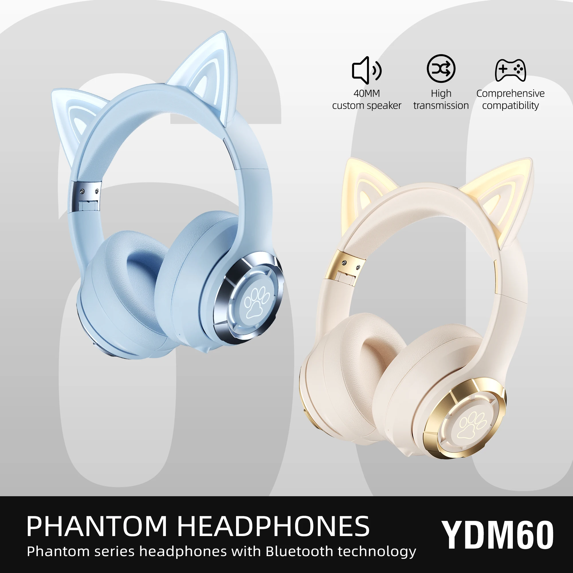 LED YDM60 Cat Ear Head mounted Bluetooth Earphones Color Folding High Sound Noise Reduction Leisure Sports Sleep Aid Earphones - Image 4