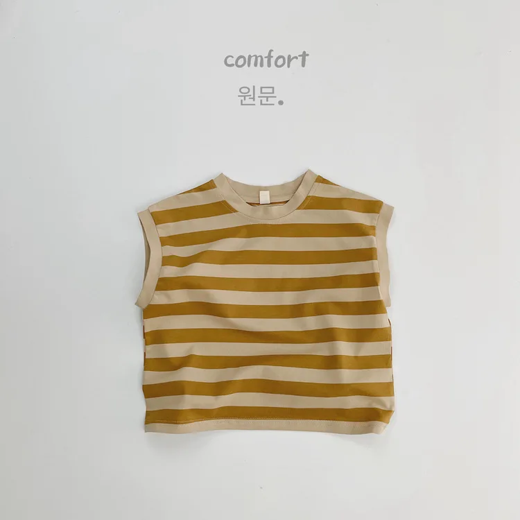 2024 Summer Children's Clothing Kids Striped Vest Retro Boy Girl Sleeveless T-shirt Loose Baby Sports Tops Cotton Toddler Tees - Image 6