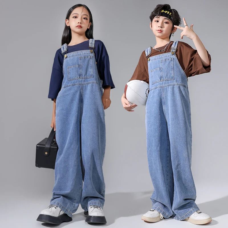 Kids Hip Hop Clothing Oversized Sweatshirt Tops Denim Overalls Bib Pants for Girl Boy Streetwear Dance Costumes Teens Clothes - Image 3