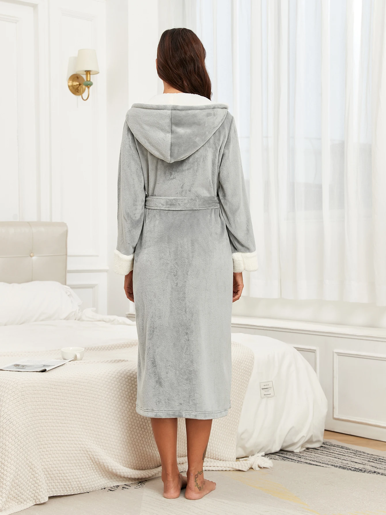 Facecloth colorful hooded robe women's long section of home wear autumn and winter models warm and comfortable bathrobe pajamas - Image 2