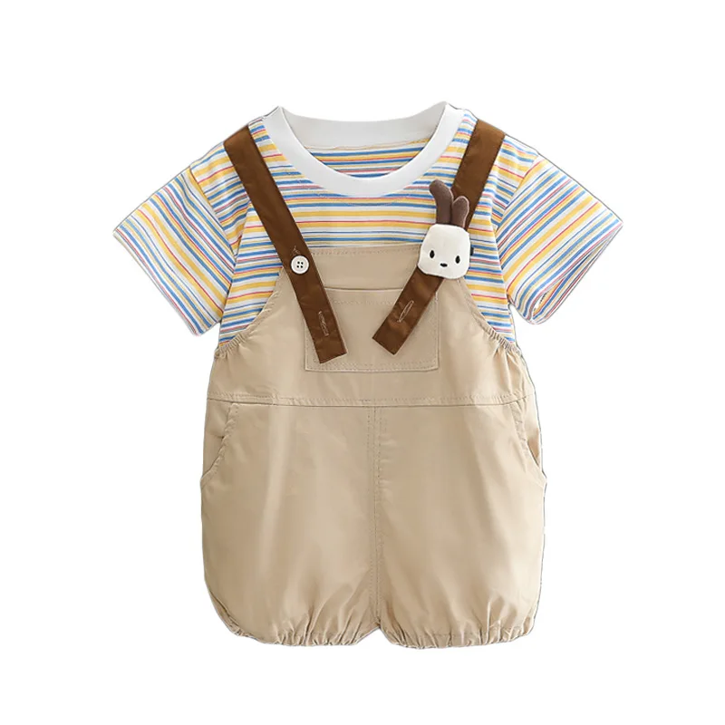 Boys' summer short sleeved set 2025 new casual baby overalls stylish children's summer thin two-piece set - Image 5