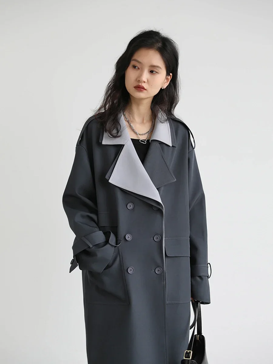 CHIC VEN Women Spliced Trench Coat Korean Loose Turn Down Collar Windbreaker Fashion Long Female Clothes Overcoat Autumn 2023 - Image 3