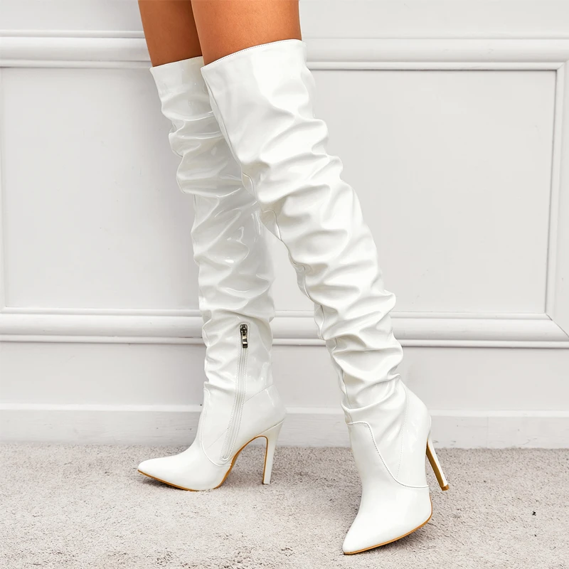 Winter Long Boots Woman Patent Leather Pointed Toe Stiletto High Heels Zipper Over The Knee Boots Botas Altas Sexy Ladies Shoes - Image 6