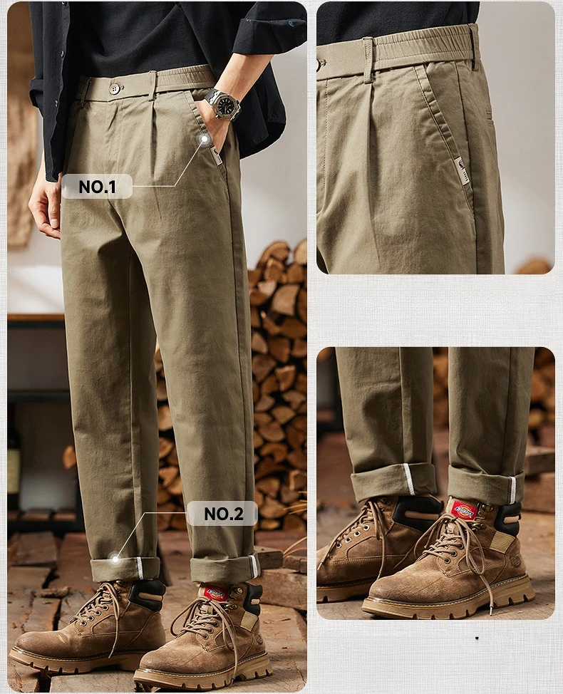 2025 New in Men's Straight Pant Elastic Waist Chino Trouser Cargo Male Regular Fit Cotton Stretch Spring Casual Korean Golf Wear - Image 6