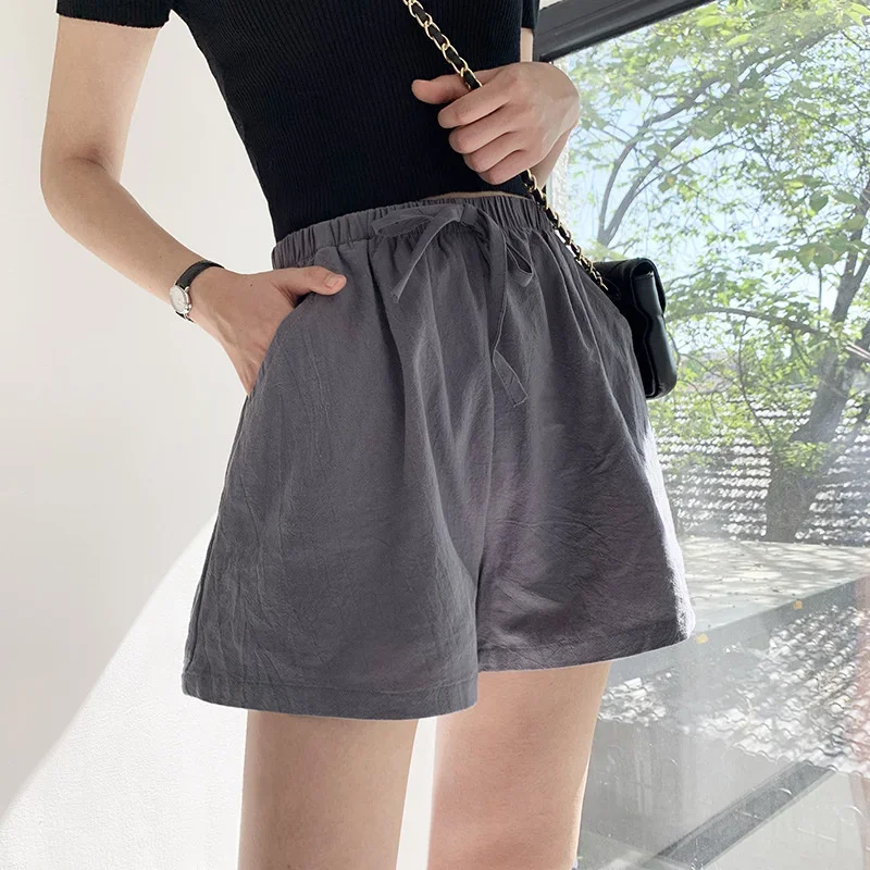 Cotton Linen Shorts Women's Sports Shorts Summer Solid High Waist Black Shorts Women Fashion Plus Size Casual Basic Short Pants - Image 2