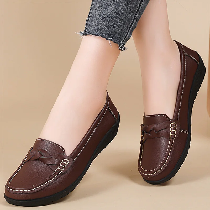 Shoes Women 2025 New Loafers Slip On Flats Leather Shoes Woman Comfortable Flat Shoes Women White Zapatos Mujer Women's Footwear - Image 3