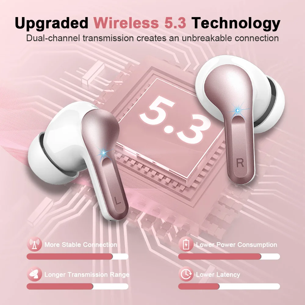 Wireless Earbuds, Bluetooth 5.3 Headphones Sports Headphones In Ear with 4 ENC Noise Cancelling Mic, 40H Playback , LED Display. - Image 4