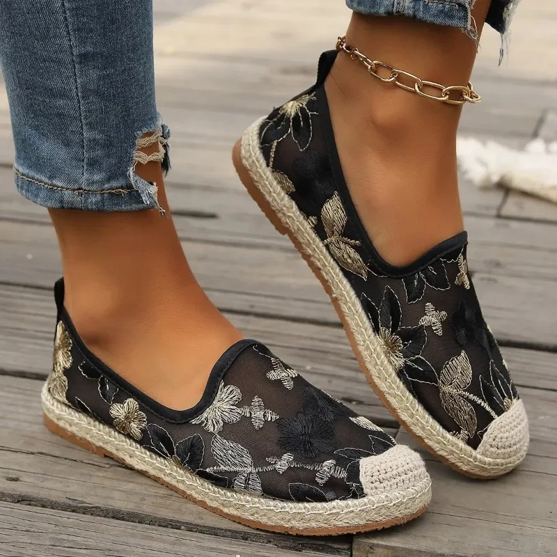Large Size Single Shoe Women's 2024 Summer New Lace Mesh Hollowed Out Women's Flat Bottomed Fisherman's Shoes flat shoes women - Image 5
