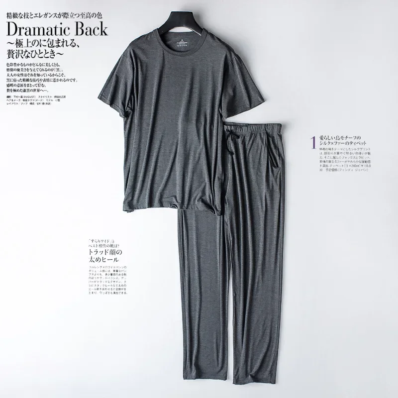 Men's spring and summer new modal pajamas two-piece short-sleeved trousers thin large size loose sports home wear suit sleepwear - Image 4