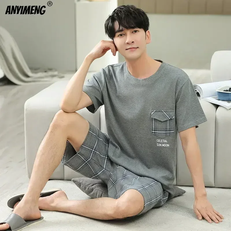 L-5XL Plus Size Summer Cotton Sleepwear for Gentleman Elegant Nightwear Men's Pajamas Trendy Homsuits Leisure Loungewear for Men - Image 3