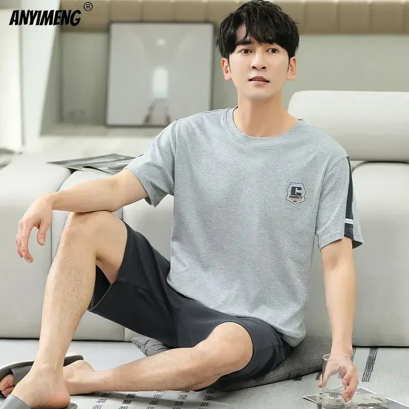 L-5XL Plus Size Summer Cotton Sleepwear for Gentleman Elegant Nightwear Men's Pajamas Trendy Homsuits Leisure Loungewear for Men - Image 6