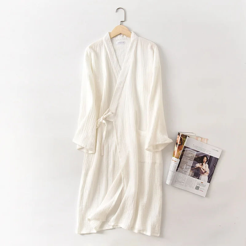 New spring and autumn Japanese kimono robe couple cotton crepe bathrobe men and women kimono robe robes for women sleepwear - Image 2