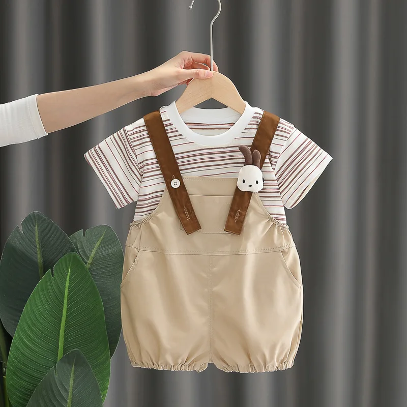 Boys' summer short sleeved set 2025 new casual baby overalls stylish children's summer thin two-piece set - Image 3
