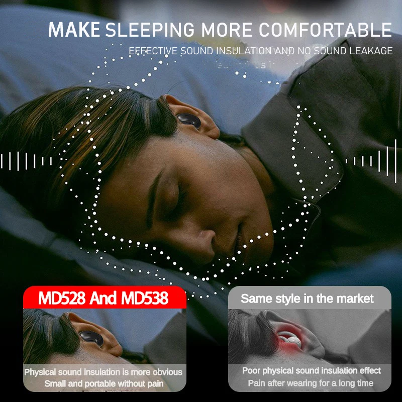 SK MD528 Invisible Sleeping TWS Wireless Earphones Bluetooth Hidden Earbuds IPX7 Waterproof Noise Cancelling Sports Headphones - Image 2