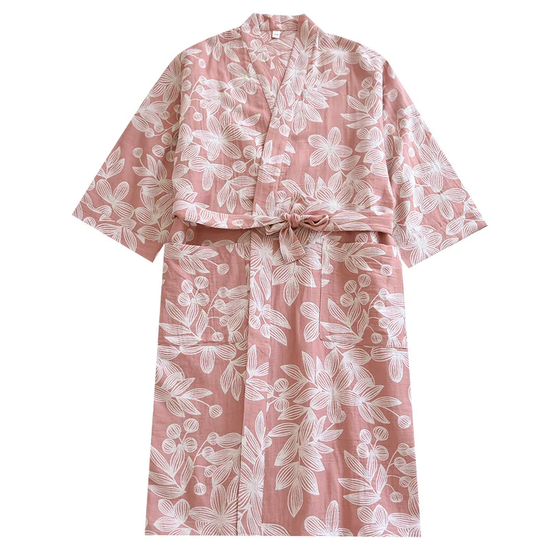 Women's Pure Cotton Gauze Pajamas Thin Jacquard Bathrobes Autumn Long Sleeve Japanese Kimono Robe Loose and Casual Home Wear - Image 5