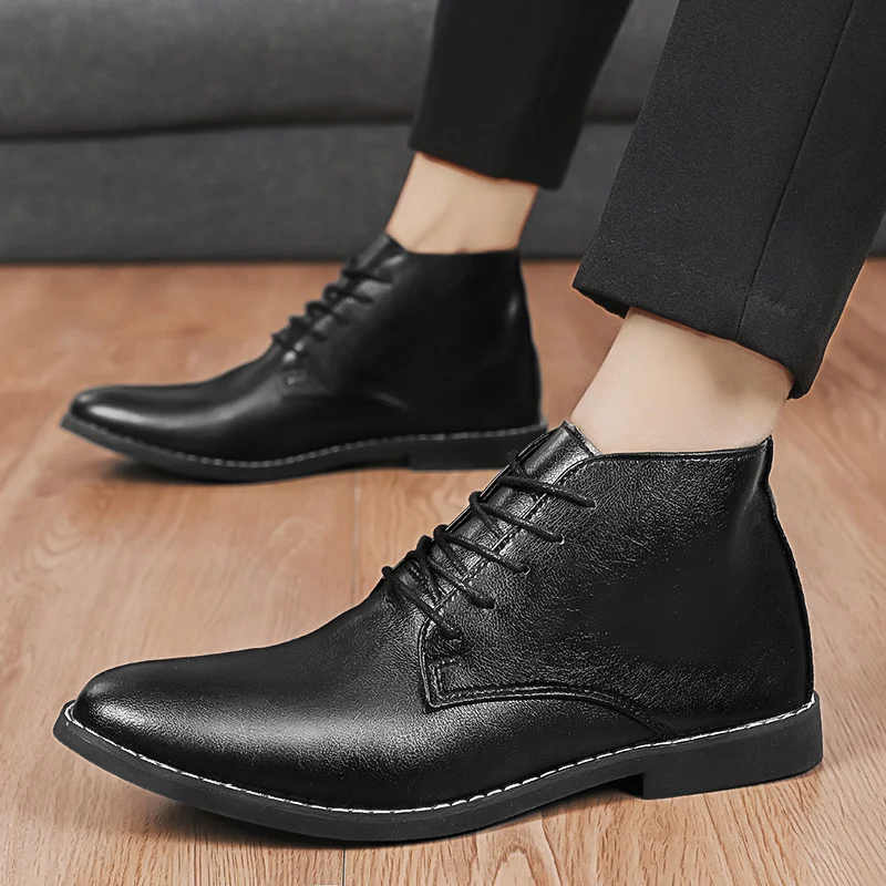 2023 New High-top Men's Casual Leather Shoes Classic White Business Men's Derby Shoes Fashion Pointed toe Dress Shoes Men Oxford - Image 6