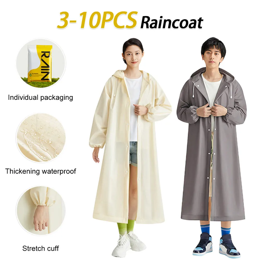 3-10PCS Disposable Adult Long Raincoat Windproof Hooded Rain Poncho Drawstring Long Hooded Rain Coats for Travel Emergency - Image 2