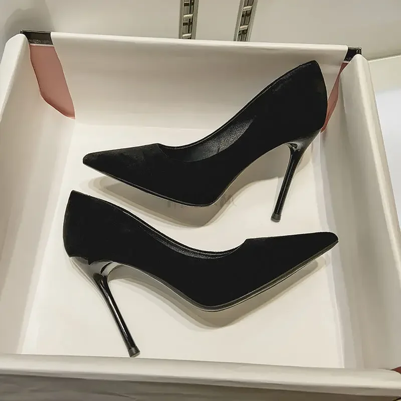 Women Pumps Sexy Suede Ponited Toes High Heels Fashion Office Stiletto Party Red Wedding Shoes Female Comfort Women Shoes - Image 3