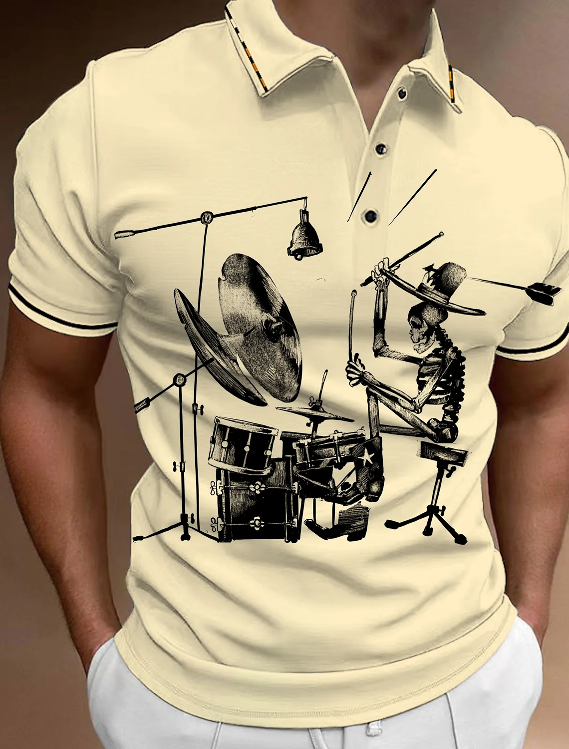 2024 new men t-shirt fashion casual home polo shirt 3d printing drum music printing men's street lapel button polo short sleeve - Image 3
