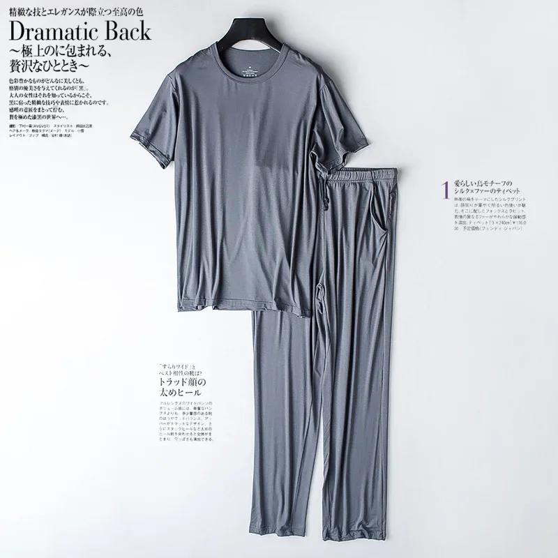 Men's spring and summer new modal pajamas two-piece short-sleeved trousers thin large size loose sports home wear suit sleepwear - Image 2