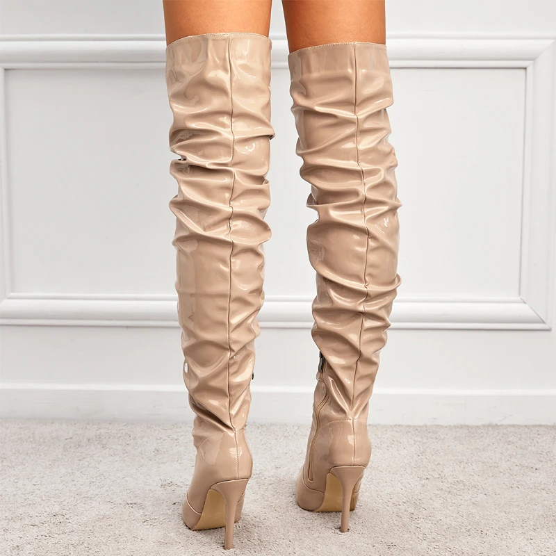 Winter Long Boots Woman Patent Leather Pointed Toe Stiletto High Heels Zipper Over The Knee Boots Botas Altas Sexy Ladies Shoes - Image 2