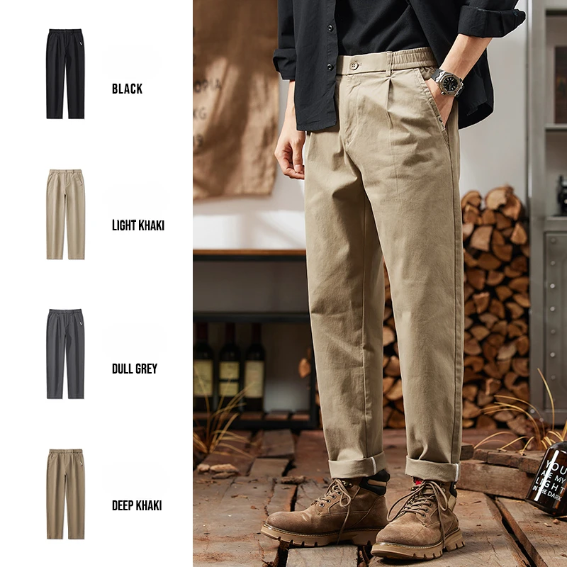 2025 New in Men's Straight Pant Elastic Waist Chino Trouser Cargo Male Regular Fit Cotton Stretch Spring Casual Korean Golf Wear - Image 4