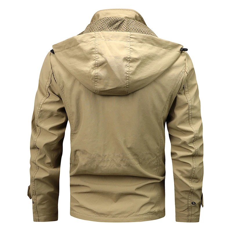 Spring Autumn New Men Windproof Casual Jacket Coat Detachable Hat Jacket Men Multi-Pocket Waterproof Military Jacket Male M-5XL - Image 4