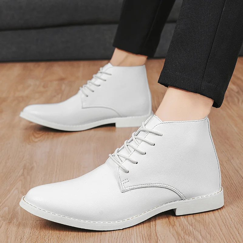 2023 New High-top Men's Casual Leather Shoes Classic White Business Men's Derby Shoes Fashion Pointed toe Dress Shoes Men Oxford - Image 2