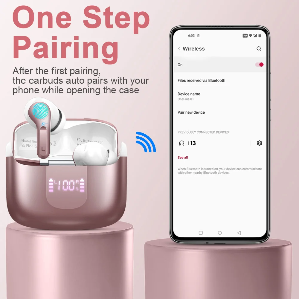 Wireless Earbuds, Bluetooth 5.3 Headphones Sports Headphones In Ear with 4 ENC Noise Cancelling Mic, 40H Playback , LED Display. - Image 3