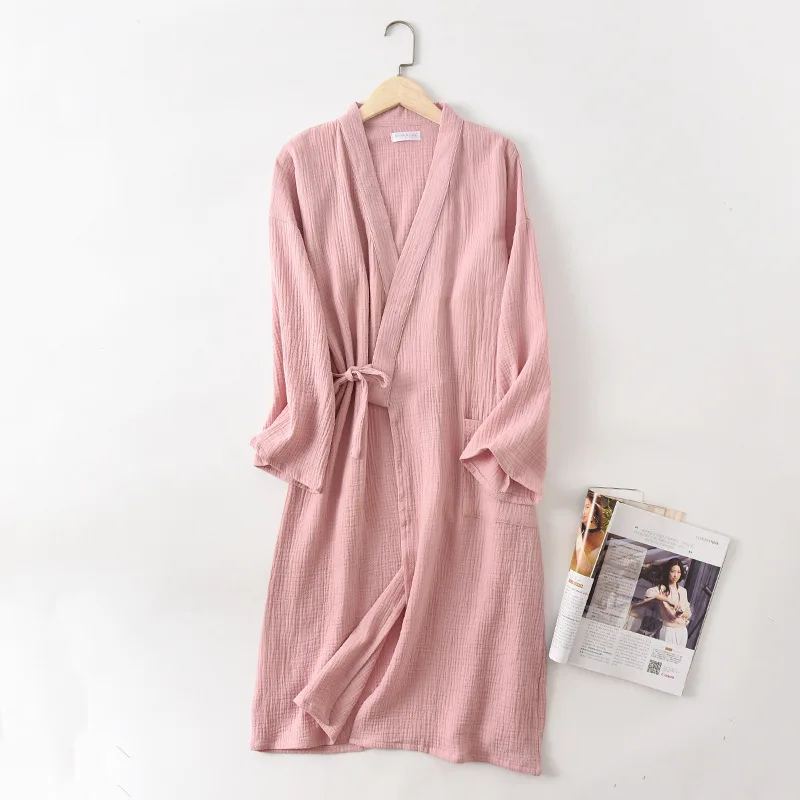 New spring and autumn Japanese kimono robe couple cotton crepe bathrobe men and women kimono robe robes for women sleepwear - Image 4