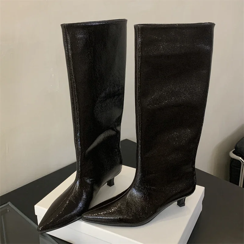 Eilyken Autumn Winter Street Style Thin Low Heels Women Knee-High Boots Sexy Pointed Toe Casual Party Shoes Long Botas Mujer - Image 2