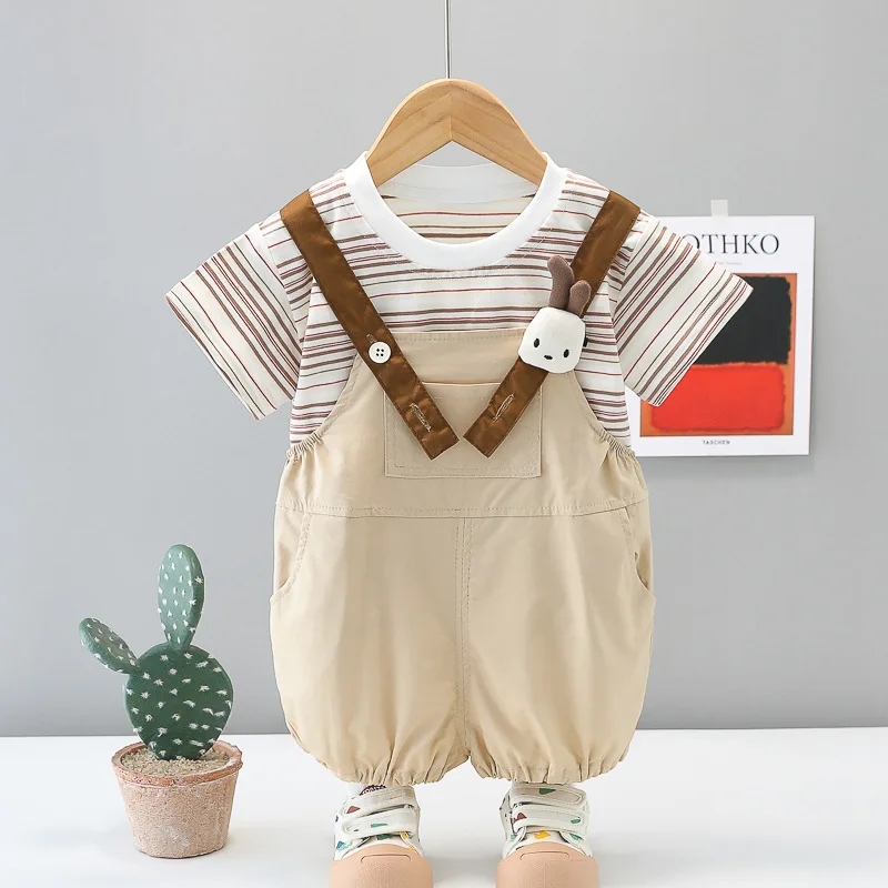 Boys' summer short sleeved set 2025 new casual baby overalls stylish children's summer thin two-piece set - Image 4