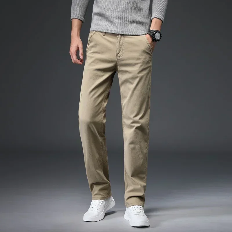 3 Colors Spring Summer Autumn New Fashion Straight Men Smart Casual Pants 97% Cotton 3% Spandex Man Khaki Trousers Plus Size 40 - Image 4