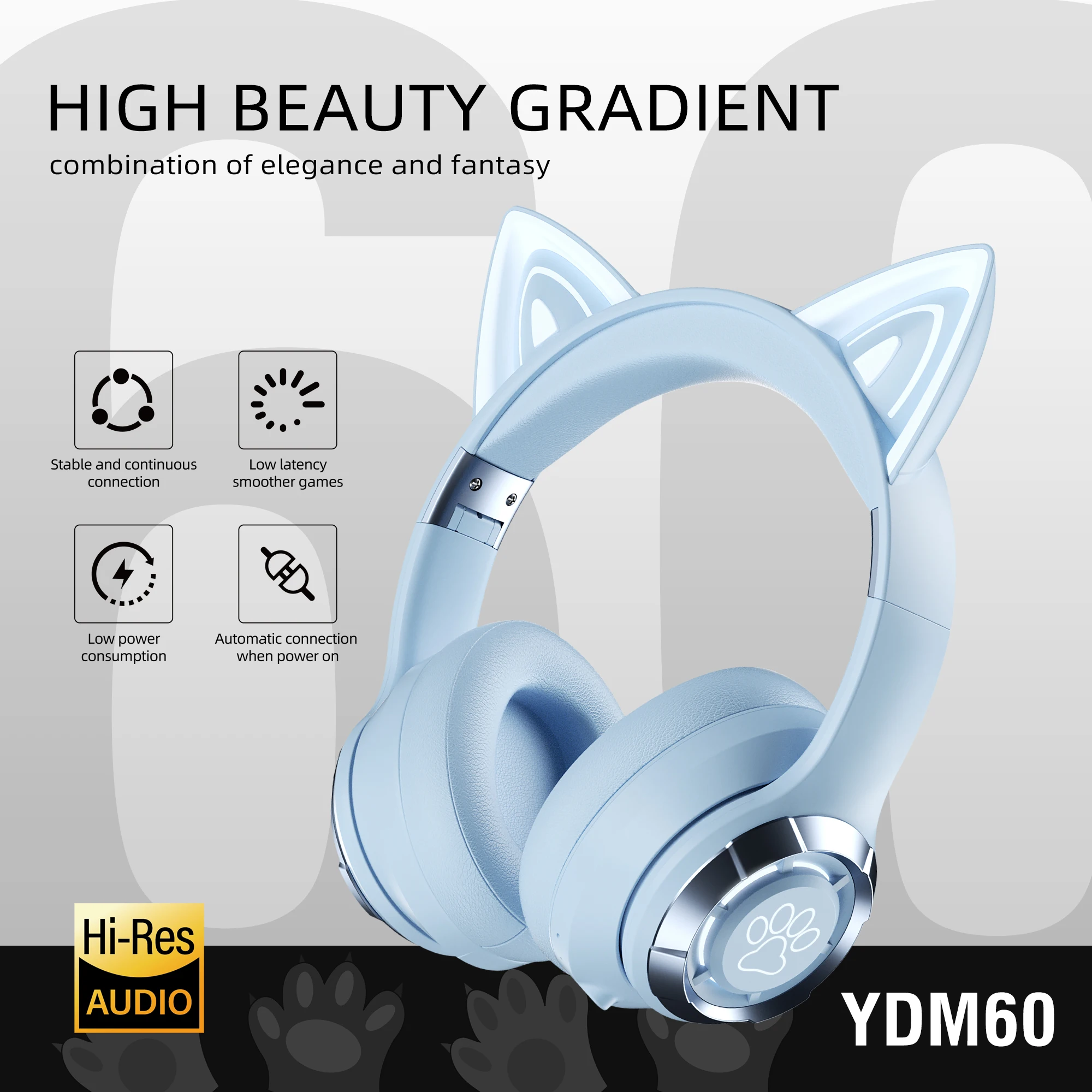 LED YDM60 Cat Ear Head mounted Bluetooth Earphones Color Folding High Sound Noise Reduction Leisure Sports Sleep Aid Earphones - Image 5