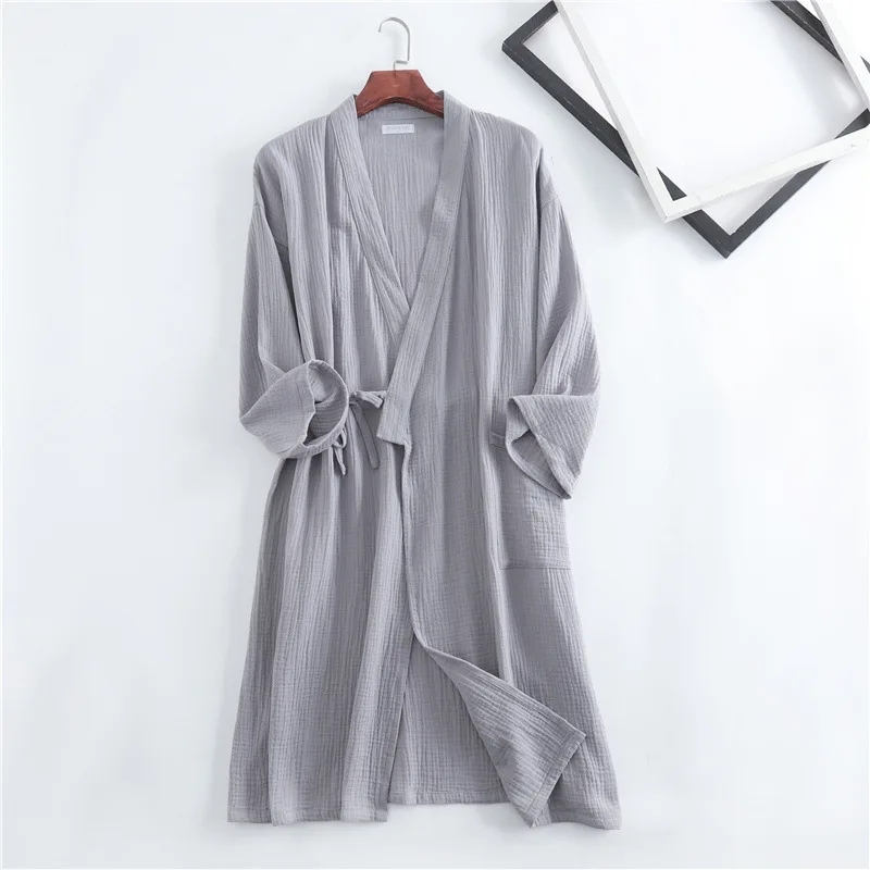 New spring and autumn Japanese kimono robe couple cotton crepe bathrobe men and women kimono robe robes for women sleepwear - Image 5