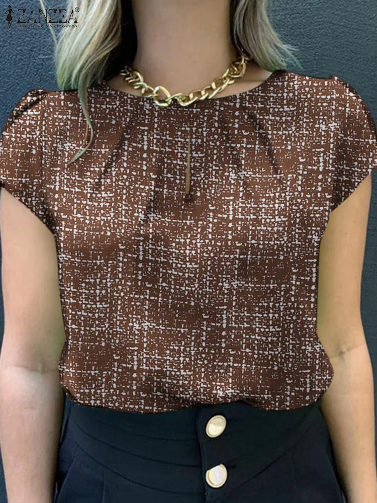 ZANZEA Summer Fashion Printed Blouse Woman Short Sleeve O-Neck Tops Casual Party Chemise Female Elegant OL Office Shirt 2024 - Image 3