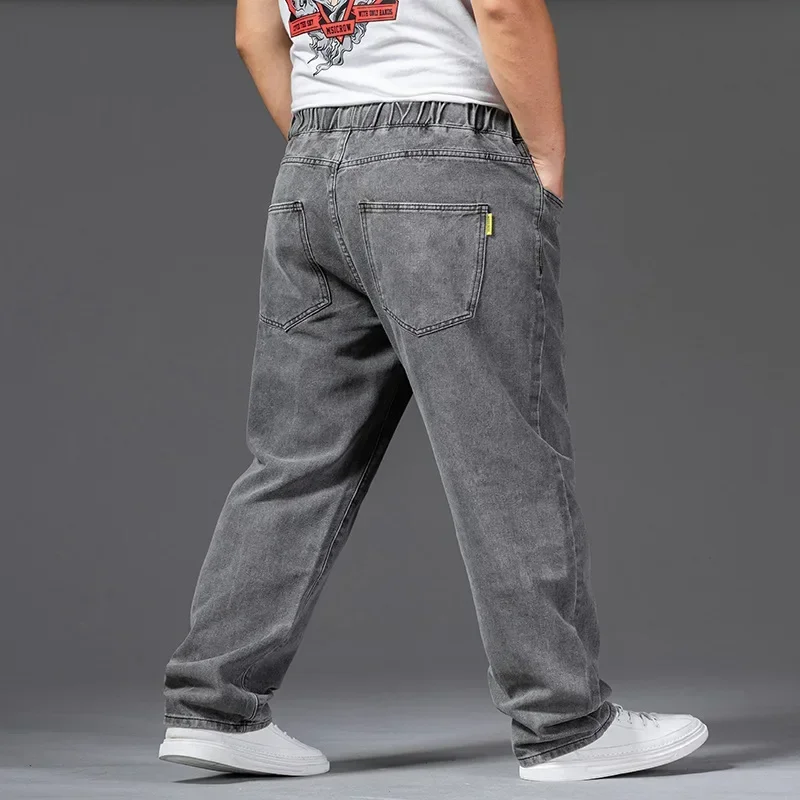 Thick Jeans Wide Leg For Men Autumn Straight 140KG Stretched Gray Denim Trousers Elastic Waist Plus Size 42 44 46 Male Pants - Image 3
