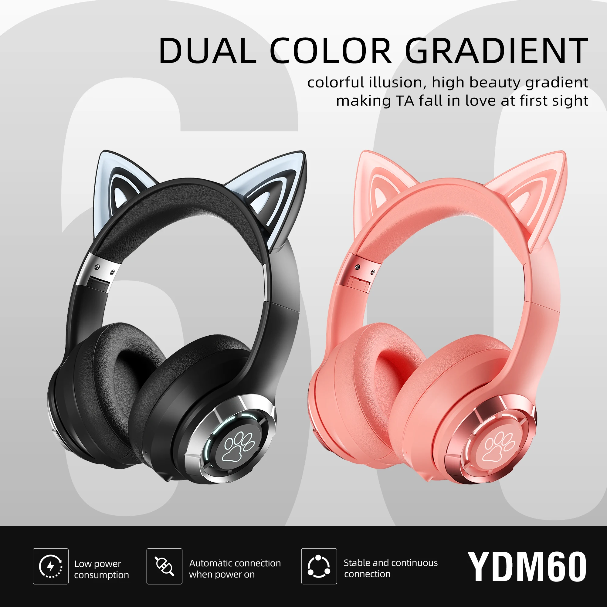 LED YDM60 Cat Ear Head mounted Bluetooth Earphones Color Folding High Sound Noise Reduction Leisure Sports Sleep Aid Earphones - Image 3