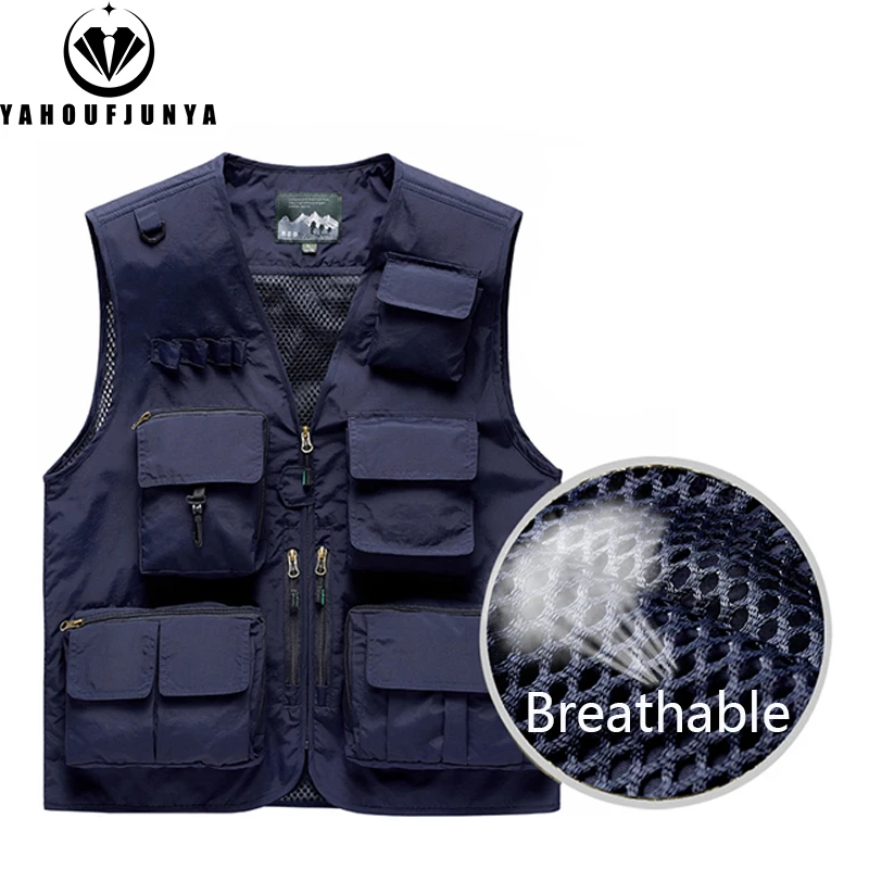2025 New Summer Men Sleeveless Fishing Tool Webbed Vest Men Breathable Many Pocket Outdoors Camping Thin Vest Male Plus Size 7XL - Image 2