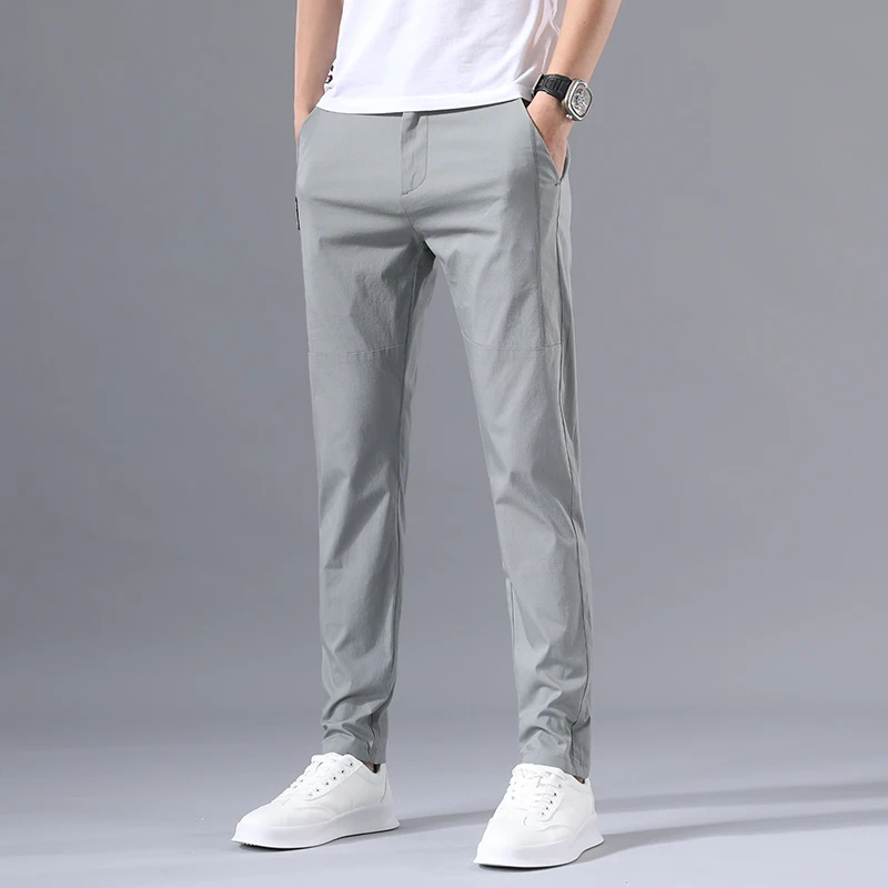 2025 Men's Casual Pants Slim Fit Stretch Classic Chino Trouser Male Stretch Elastic Korean Summer Dress Ice Light Thin Business - Image 5