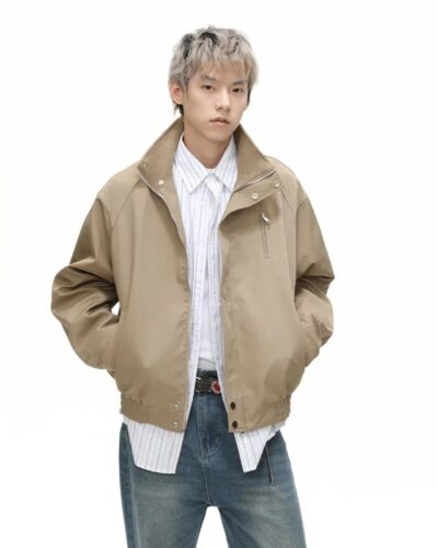 SYUHGFA 2025 Men’s Autumn Jacket – Stand Collar Zip-Up Solid Color Korean Style Coat