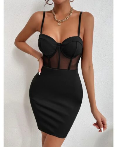 Y2K Mesh Hollow-Out Halter Mini Dress – Women’s Sheer Clubwear