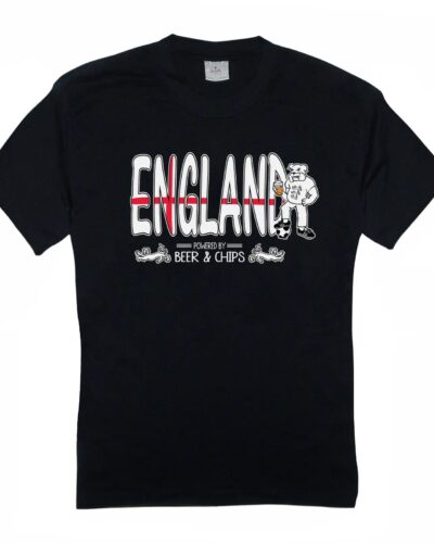 Funny England Bulldog Beer & Chips Men’s T-Shirt | Casual Short Sleeve Football Graphic Tee