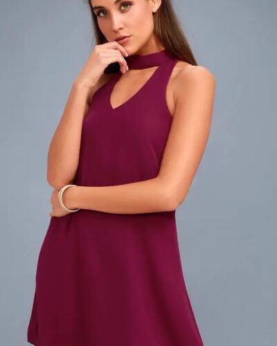 Women’s Choker Neck Sleeveless A-Line Dress – V-Neck Elegant Pencil Dress 2025