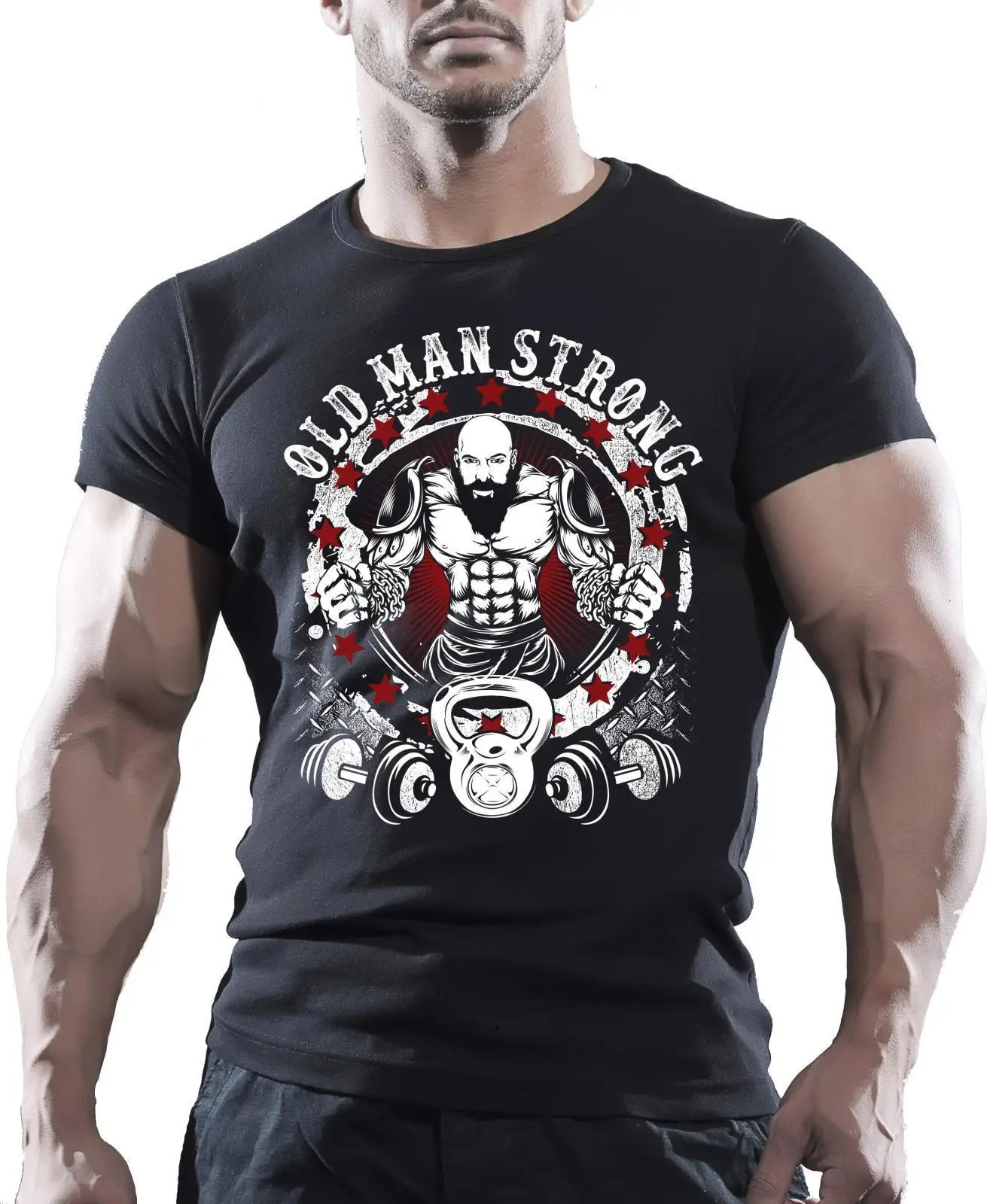 New Arrival Men’s Fashion Old Man Strong Motivation T-Shirt | Bodybuilder Trainer Graphic Cotton Tee - Image 2