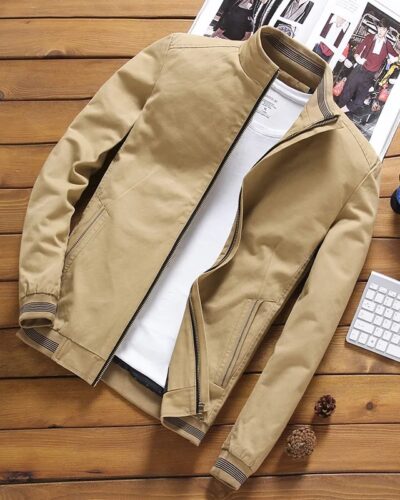 Men’s Cotton Bomber Jacket – Casual Stand Collar Slim Windbreaker Baseball Coat